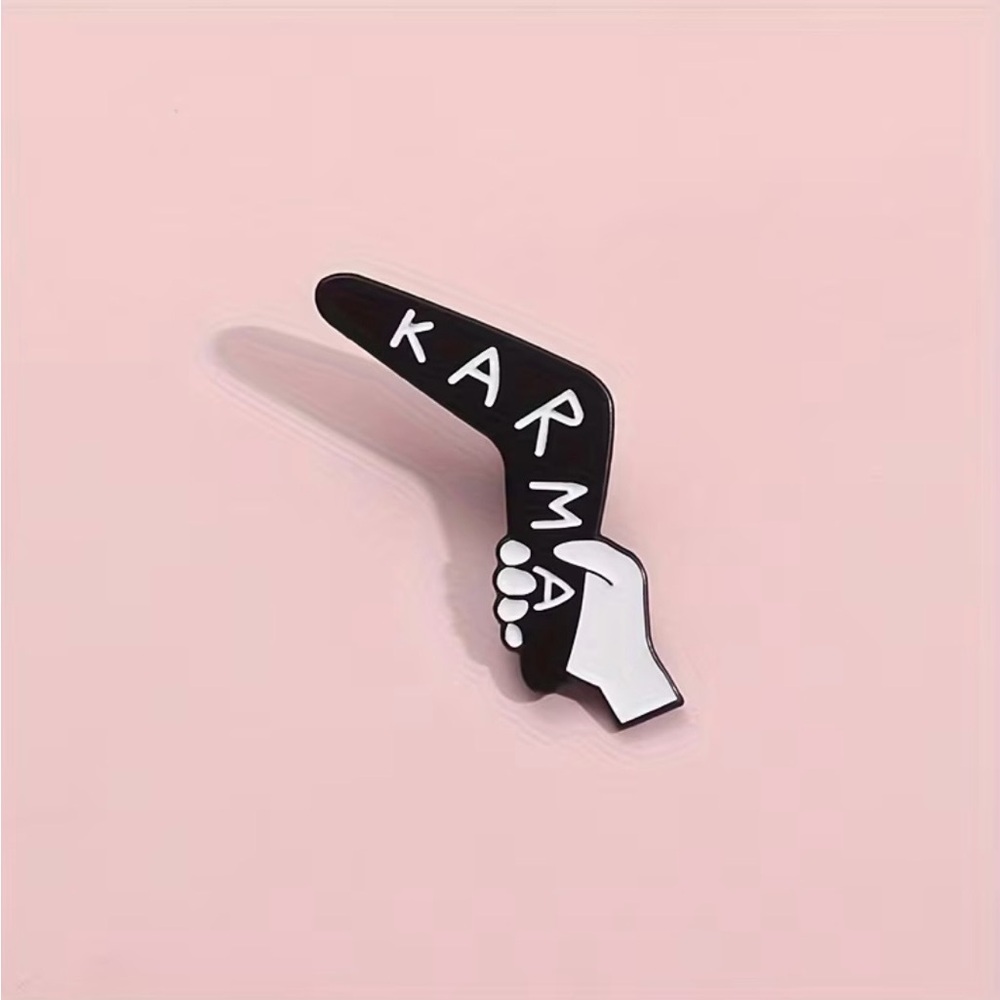 Black and White Karma Boomerang Pin